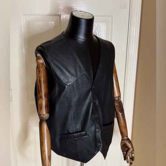 Scully Leather Vest Black Snap Front Lined Western Cowboy Classic Men's Size XL